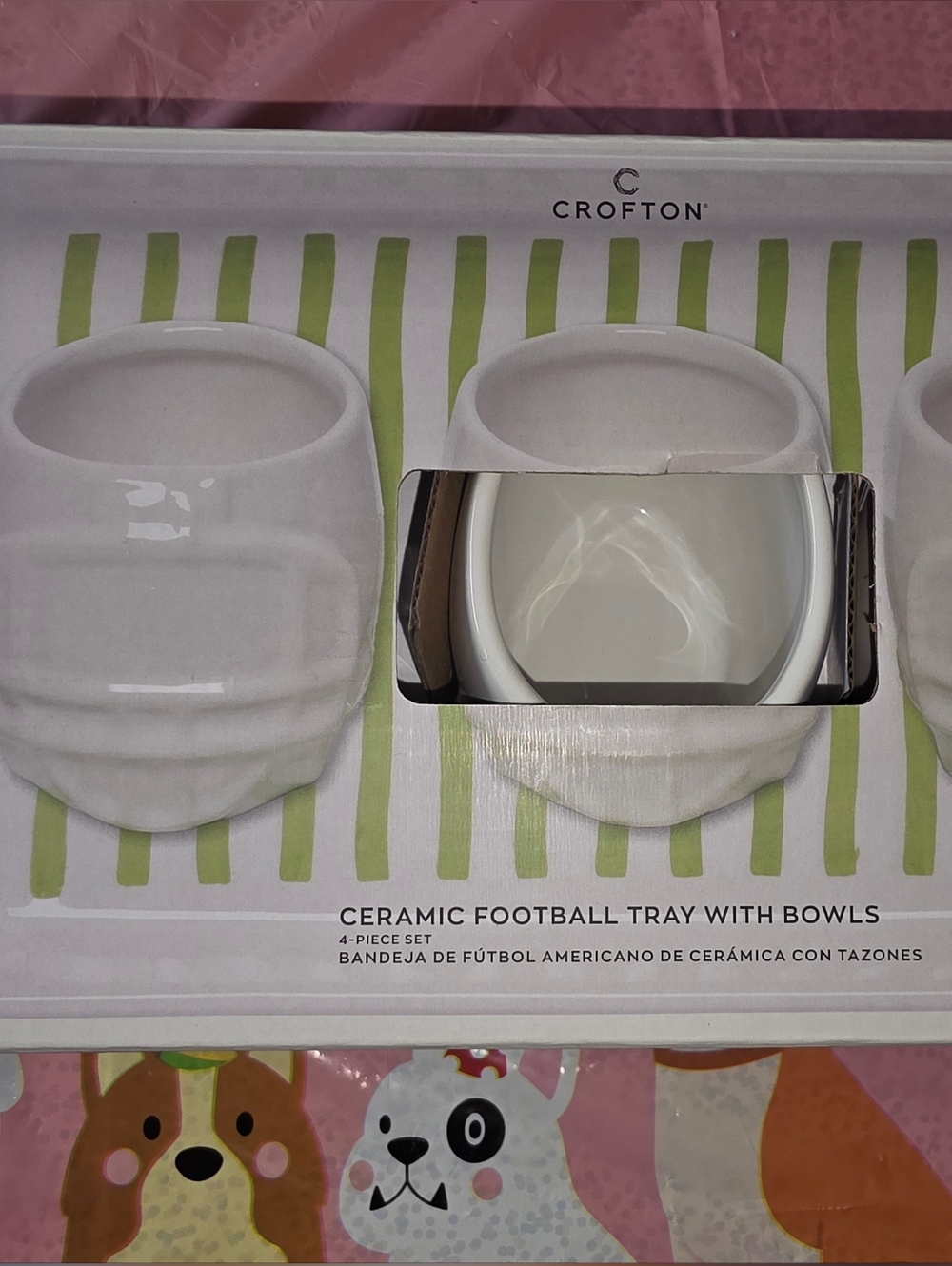 Crofton Ceramic Football Tray with White Bowls 4 Pc Set